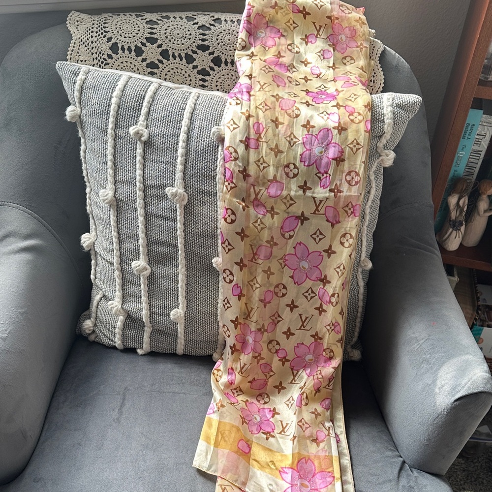 Louis Vuitton Pink Floral Silk Scarf